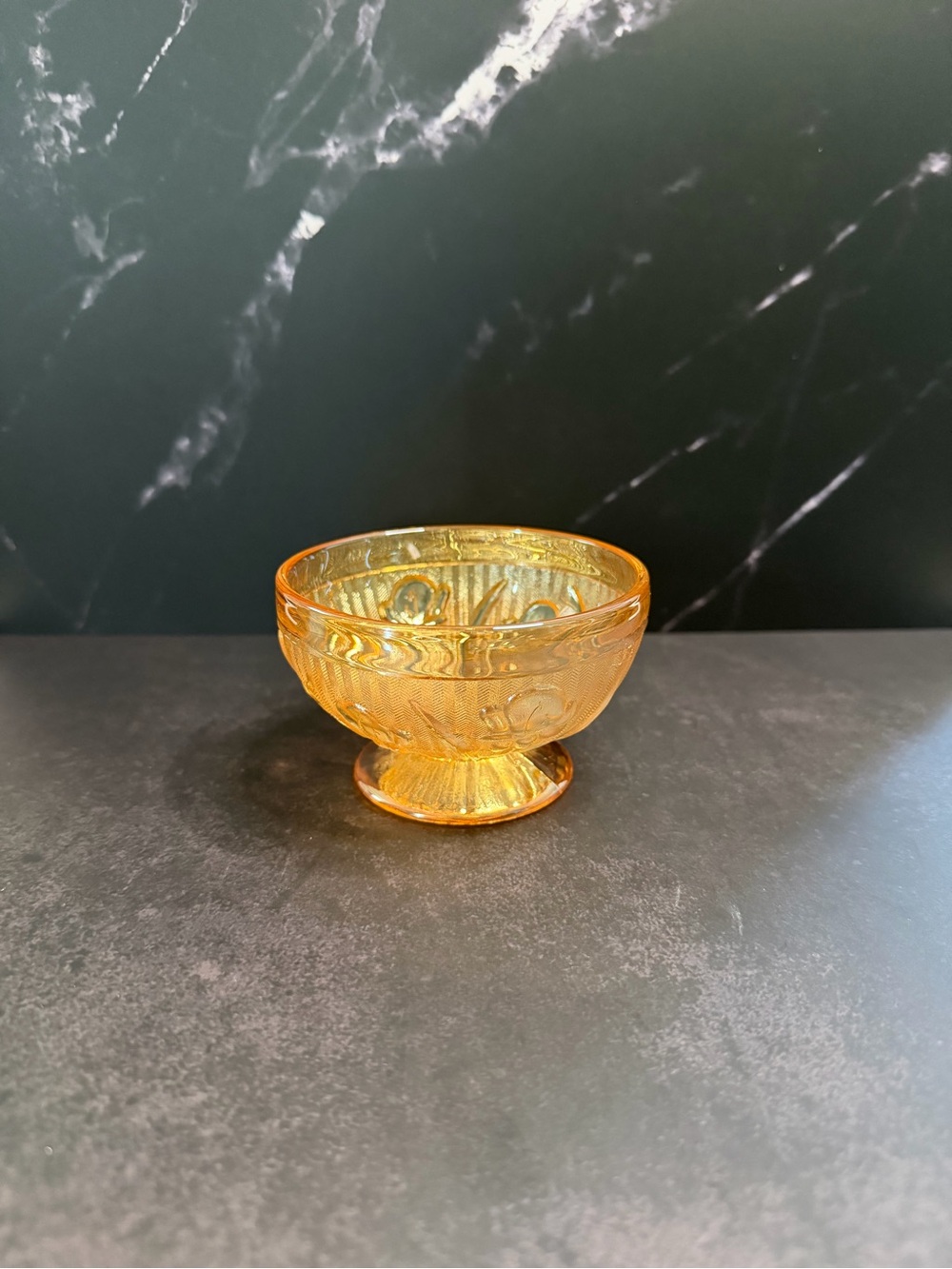 Vintage Jeanette Glass Marigold Iris & Herringbone Carnival Glass Sherbet Bowl